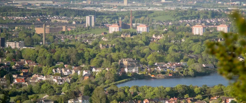 Aerial view of Paisley landscape from Gleniffer Braes