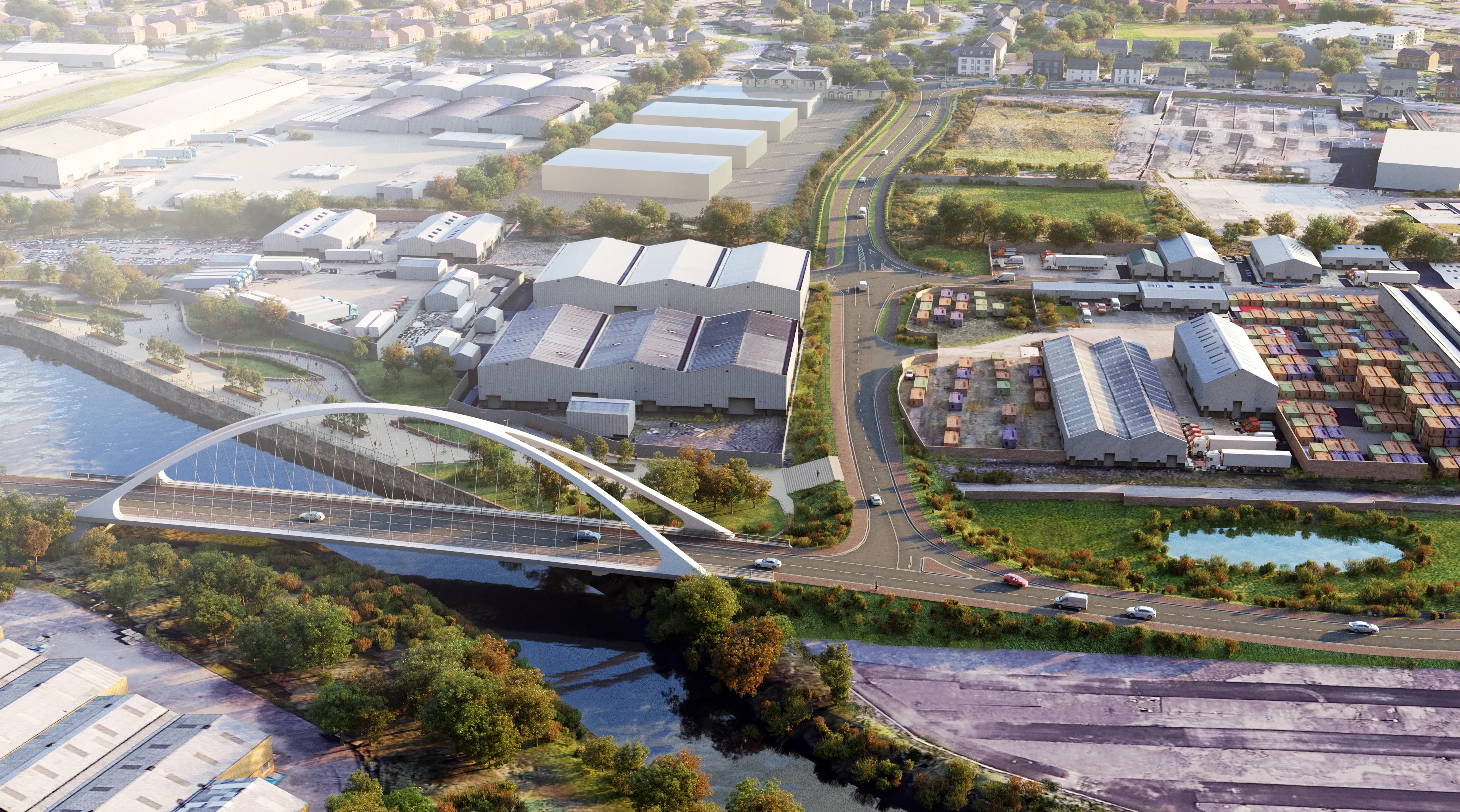 Artist impression of road bridge connecting to Renfrew Road as part of AMIDS South project