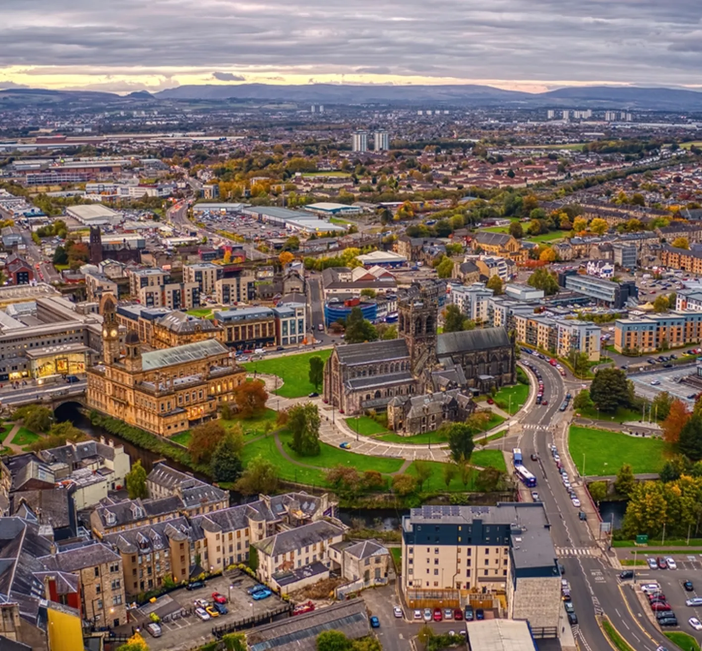 An aerial view of Paisley town centre