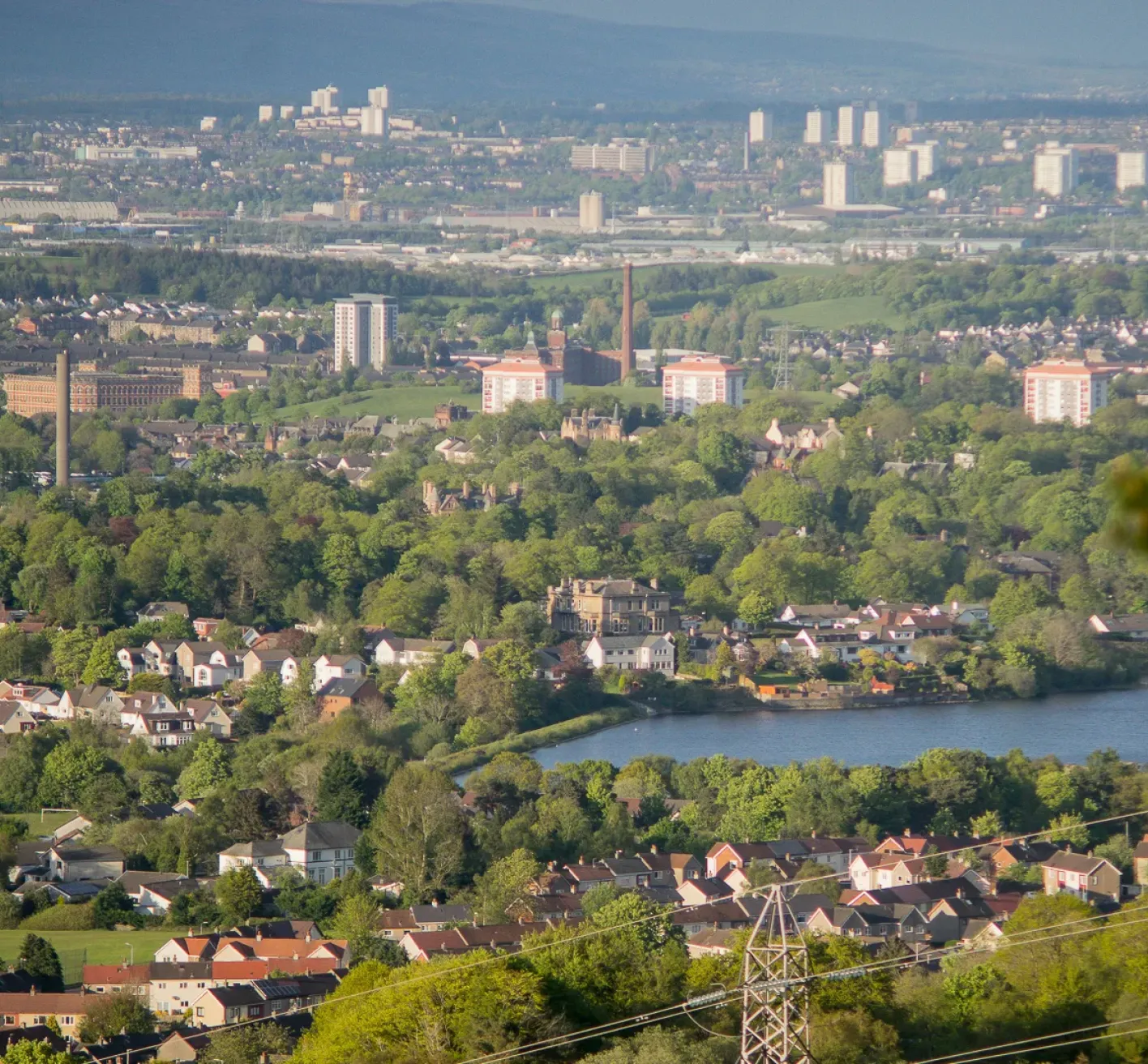 Aerial view of Paisley landscape from Gleniffer Braes