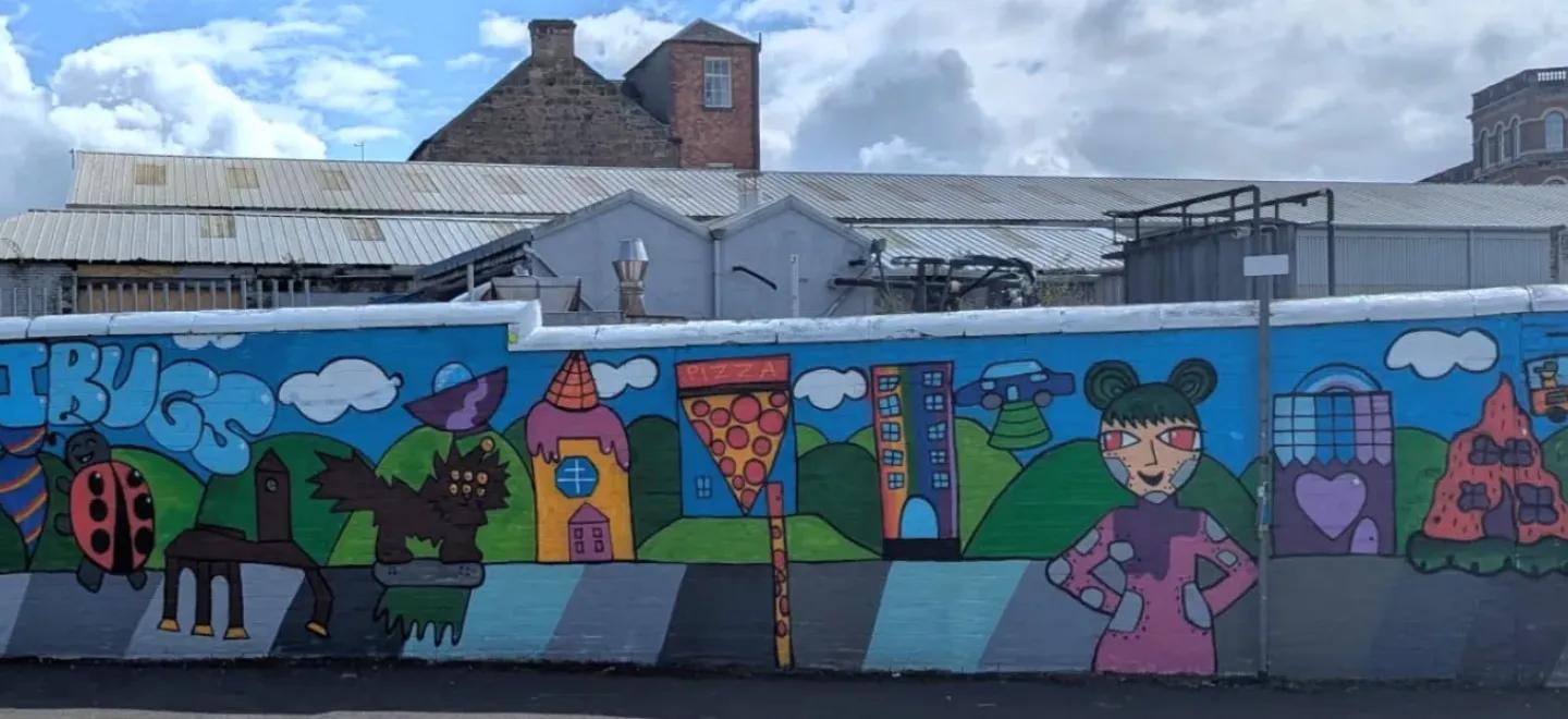 Colourful wall murals in Seedhill, Paisley.