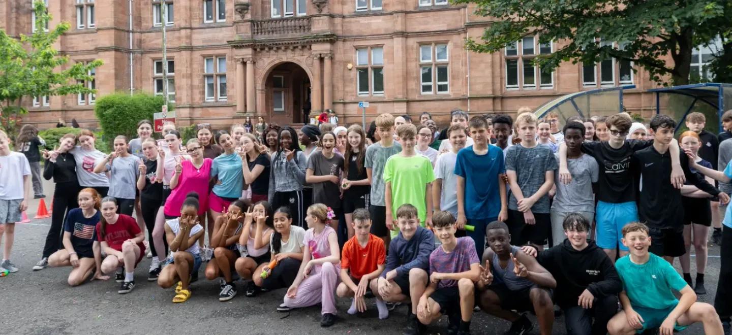 Pupils outside Paisley Grammar School.
