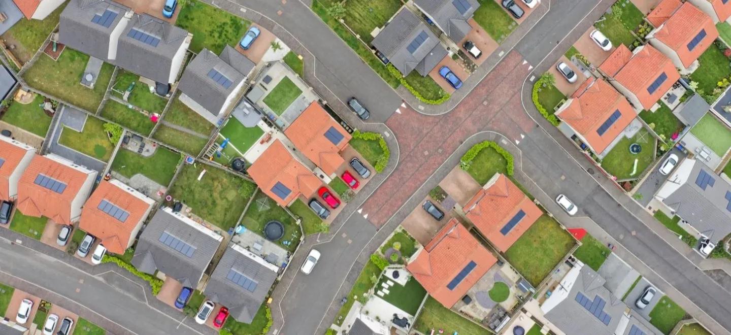 Arial view of streets in Dargavel community